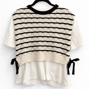 Zara Black and Cream Knit Crop Top